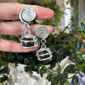 Vintage Silver Spiral Drop Clip on Earrings